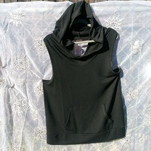 No sleeve hooded black sweater